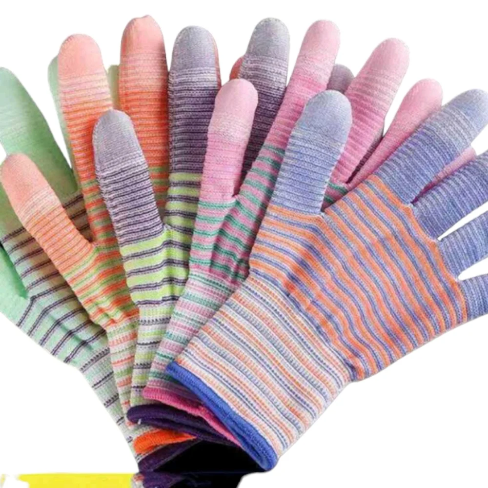 12 Pairs/set Multicolor Striped Latex Coated Gardening Work Gloves, Anti-slip